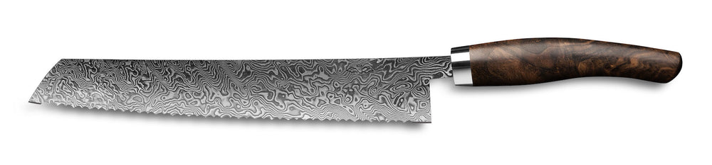 Nesmuk Exklusiv C90 Brotmesser 270 Kochmesser mit Holzgriff auf weißem Grund, geprägt von der Qualität Solinger Handwerkskunst.