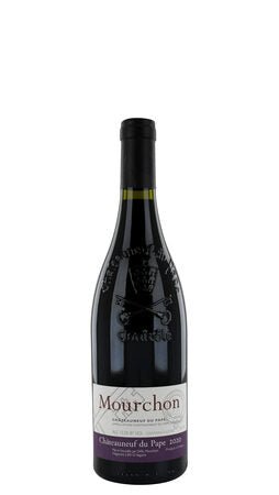 Eine Flasche Wein Domaine Mourchon Chateauneuf du Pape 2020 vor weißem Hintergrund.