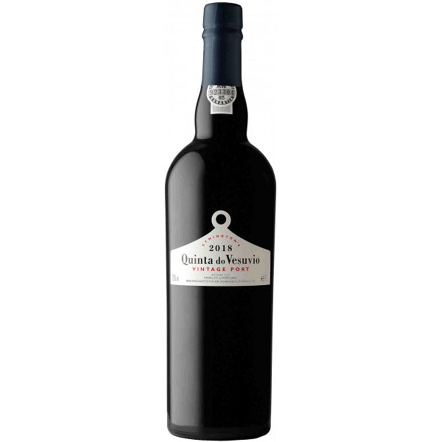 Eine Flasche Quinta do Vesuvio Vintage 2019 0,75l mit einem Etikett auf der Vorderseite, auf dem die Marke und das Jahrgang angegeben sind.