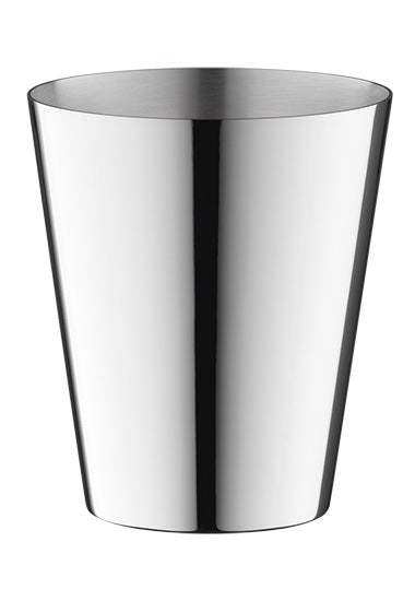 Ein reflektierender Mülleimer aus Edelstahl mit konischem Design auf weißem Hintergrund, erhältlich für Robbe & Berking Gin-, Wasser-, Weinbecher Dante.